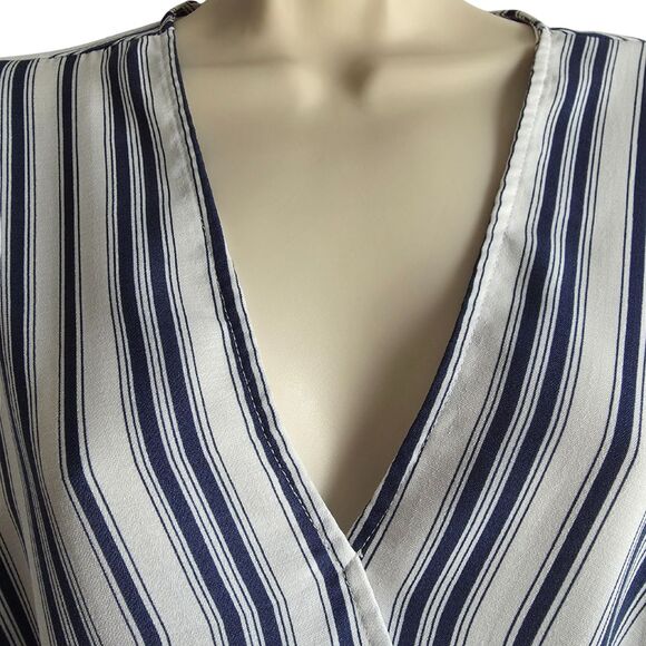 WEST KEI Faux Wrap Blouse M Blue Stripe 3/4 Slv - Picture 3 of 8